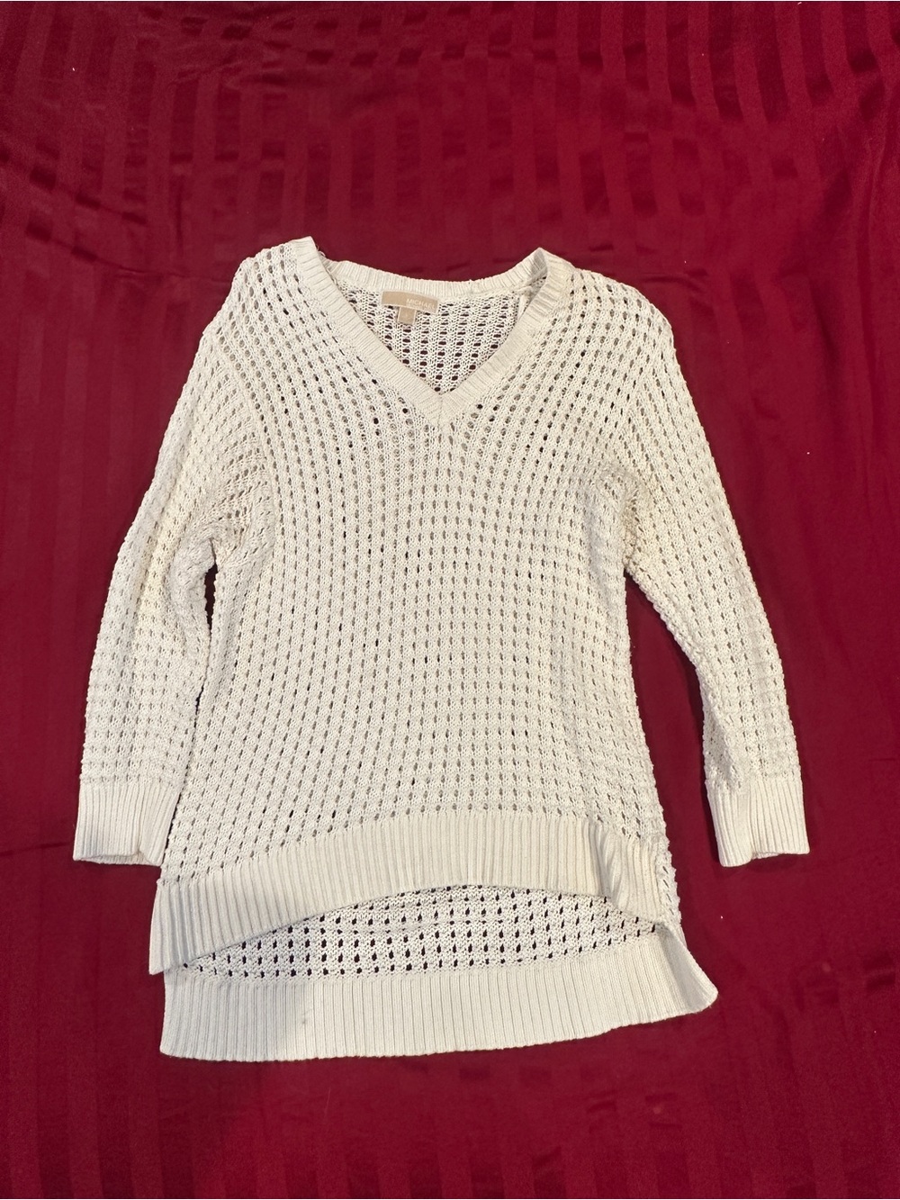 MICHAEL by Michael Kors Cream Ivory Open Knit V-Neck Sweater Long Sleeve Size L